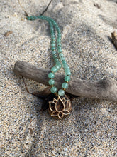 Load image into Gallery viewer, Beautiful 20” Jade necklace with gold lotus flower pendant
